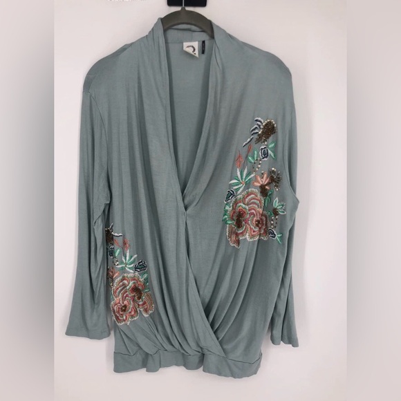 Akemi + Kin Tops - Akemi + Kin Anthropologie embroidered Light Sage Long-Sleeve Women’s Top